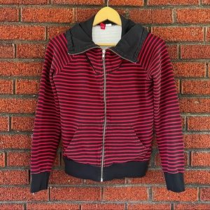 Red and Black Striped Zip Up Sweatshirt Size 8